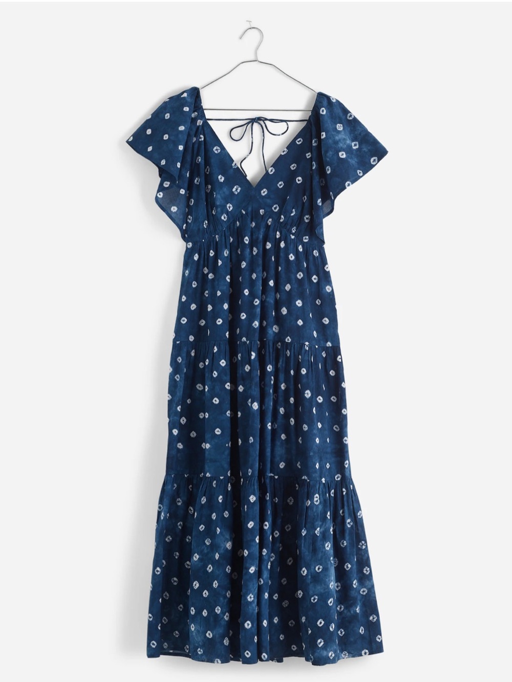 MADEWELL Tie-Back Flutter-Sleeve Tiered Midi Dress